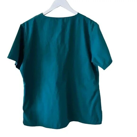 Landau Green V Neck Cotton Unisex Short Sleeves Scrub Top SZ M - Picture 6 of 11